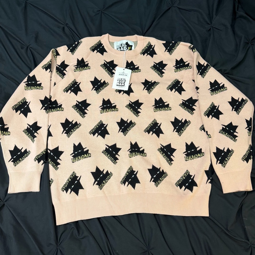 Real Bad Man heavyweight Knitted Graphic Sweatshirt oversized medium